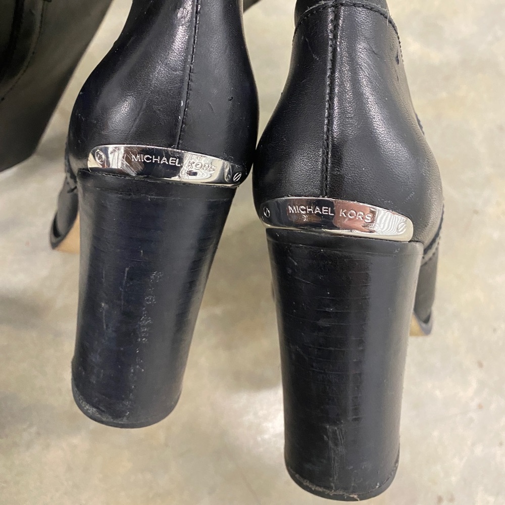 Michael Kors Leather Block Heel Boots Knee-High - Picture 4 of 5